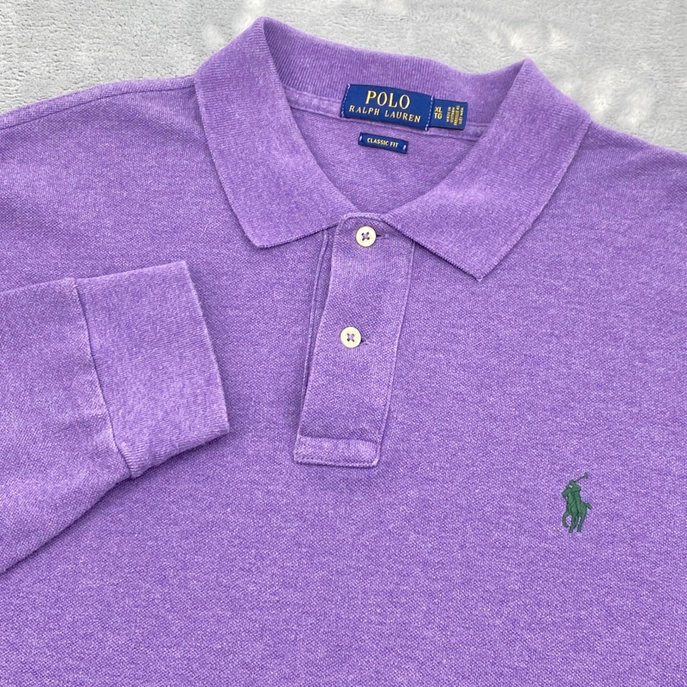 Polo Ralph Lauren Mens XL Purple Long Sleeve Classic Fit Cotton Pique Polo Shirt